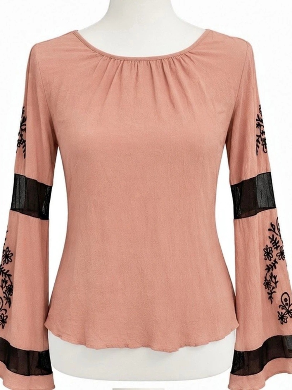 Miss Me Embroidered Bell Sleeve Blouse in Pink Size Medium